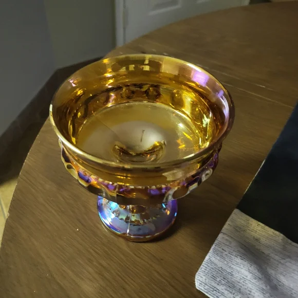 Vintage Carnival Glass pedestal bowl. Marigold Bowl candy dish